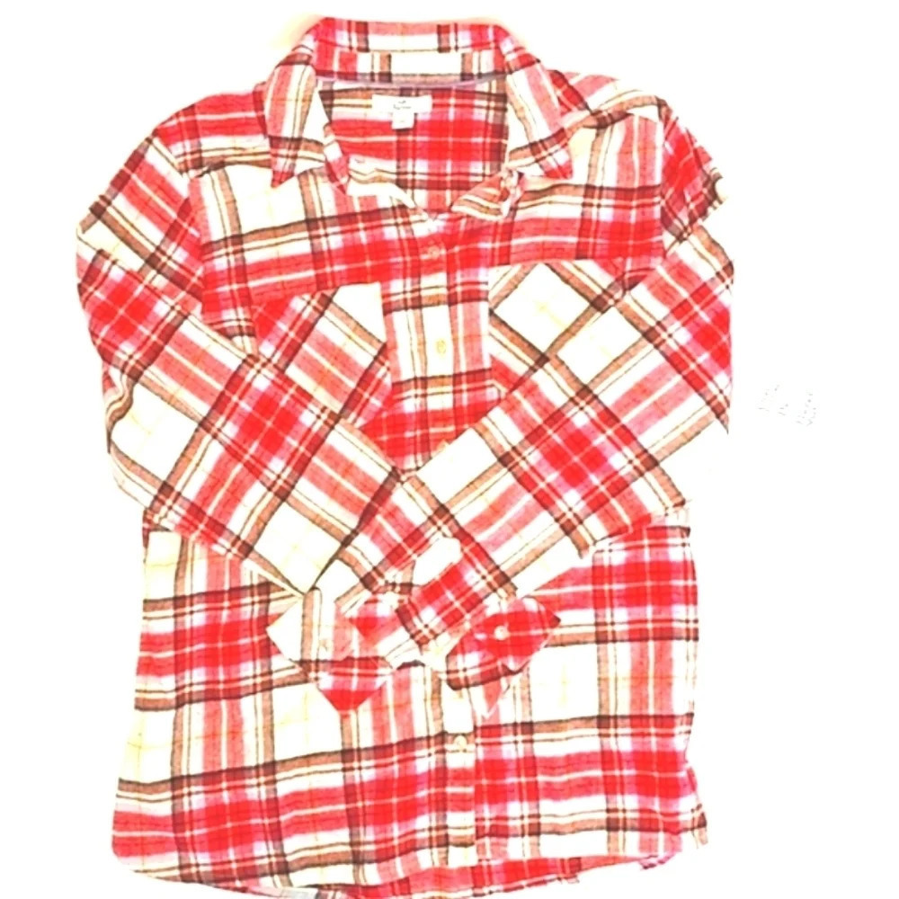 Red and Cream Plaid Flannel Shirt NWT